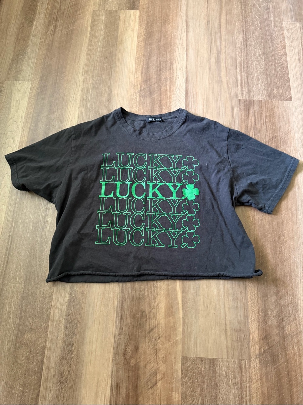 LUCKY Graphic Crop Tee - Black with Green Print